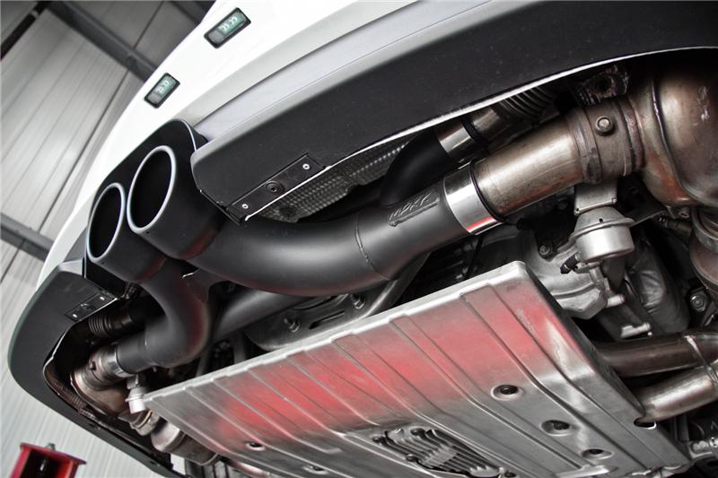 MBRP 14-19 Porsche GT3/GT3RS 3in Center Muffler Bypass 4in Tips - Black Coated - S7607BLK