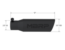 Load image into Gallery viewer, MBRP Universal Tip 3in O.D. Angled Rolled End 2 inlet 12 length - Black Finish - T5113BLK