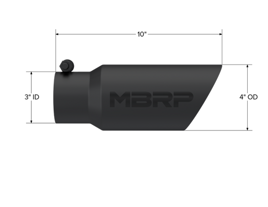 MBRP Universal Tip 4in OD 3in Inlet 10in Length Dual Wall Angled End Black - T5156BLK