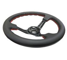 Load image into Gallery viewer, NRG Reinforced Steering Wheel (350mm / 3in. Deep) Black Leather/Red Stitch &amp; Blk 3-Spoke w/Slits - RST-018R-RS