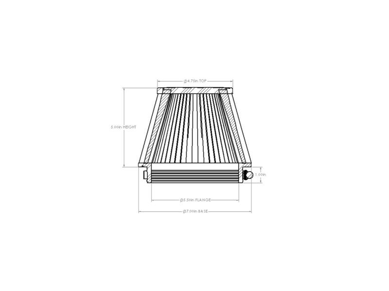 aFe POWER Universal Clamp-On Air Filter w/ D2 Dura-Dry Media - 5.5in F x 7in B x 4.75in T x 5in H - 21-55505V
