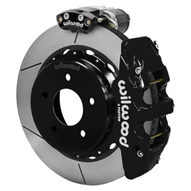 Wilwood 88-98 GM C1500 Aero4 Rear Electronic Parking Brake Kit 14in Rotor 3.25in Offset - Blk - 140-18046