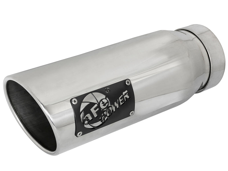 aFe MACH Force-Xp 304 SS Clamp-on Exhaust Tip Polished Left Side 4 IN Inlet x 5 IN Outlet x 12 IN L - 49T40502-P12