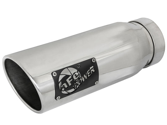 aFe MACH Force-Xp 304 SS Clamp-on Exhaust Tip Polished Left Side 4 IN Inlet x 5 IN Outlet x 12 IN L - 49T40502-P12