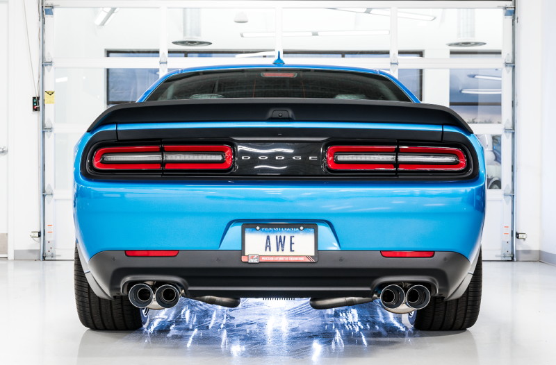 AWE Tuning 2015+ Dodge Challenger 6.4L/6.2L SC Track Edition Exhaust - Quad Chrome Silver Tips - 3015-42136