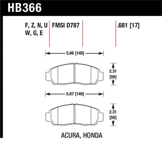 Hawk 2001-2003 Acura CL Type-S HPS 5.0 Front Brake Pads - HB366B.681