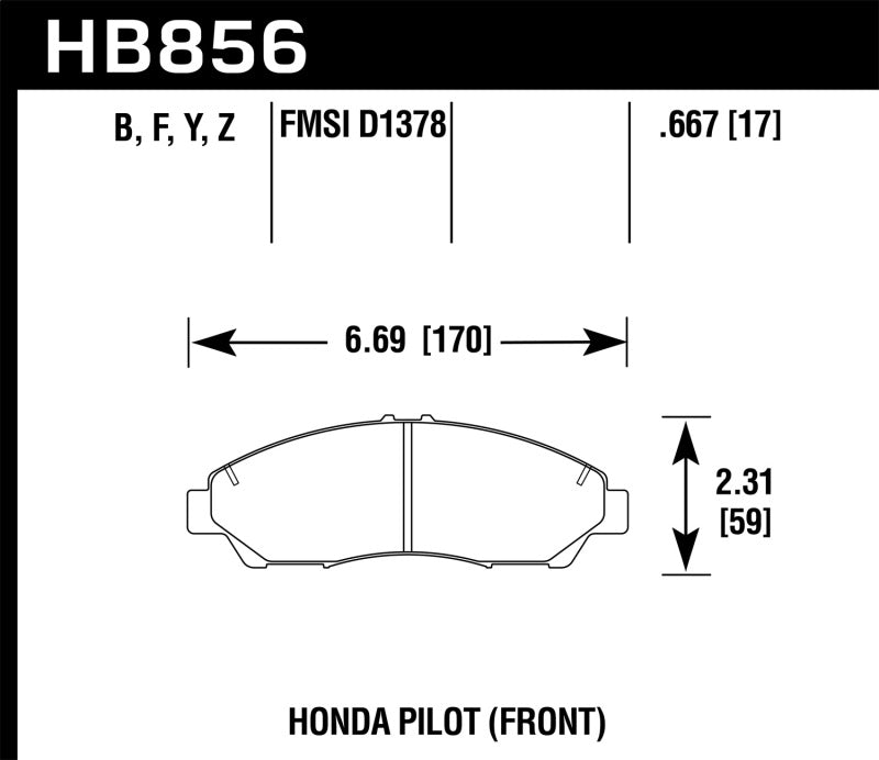 Hawk 09-15 Honda Pilot Performance Ceramic Street Front Brake Pads - HB856Z.667