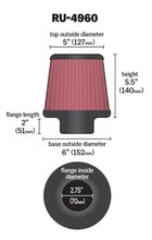 Load image into Gallery viewer, K&amp;N Filter Universal Rubber Filter 2 3/4 inch Flange 6 inch Base 5 inch Top 5 1/2 inch Height - RU-4960