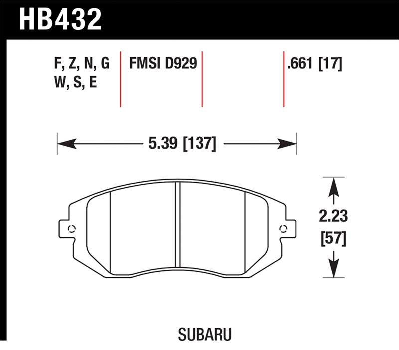 Hawk 03-05 WRX / 08 WRX / 09 Legacy 2.5i NA ONLY D929 HPS Street Front Brake Pads - HB432F.661