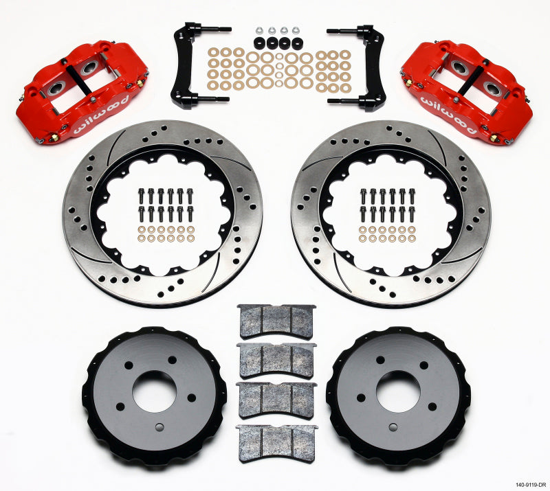 Wilwood Narrow Superlite 4R Rear Kit 14.00in Drill Red 97-04 Corvette C5/Z06 05-13 C6 - 140-9119-DR