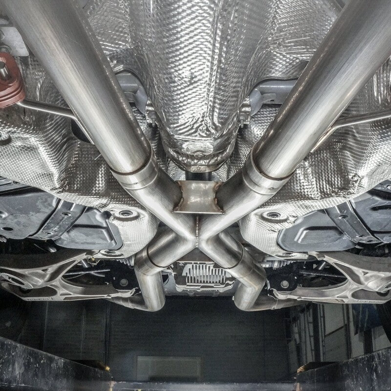 Stainless Works 2018 Jeep TrackHawk 6.2L 3in Catback System X-Pipe Turbo S-Tube Muffler Stock Exit - JEEP1862CB-S