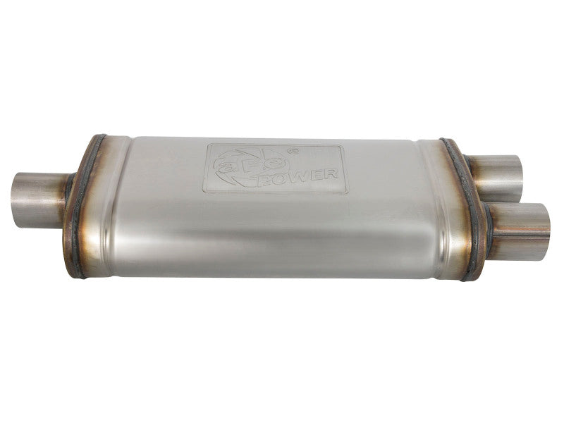 aFe MACHForce XP SS Muffler 2.5in Center Inlet / 2.5in Dual Outlets 18in L x 9in W x 4in H Body - 49M00009