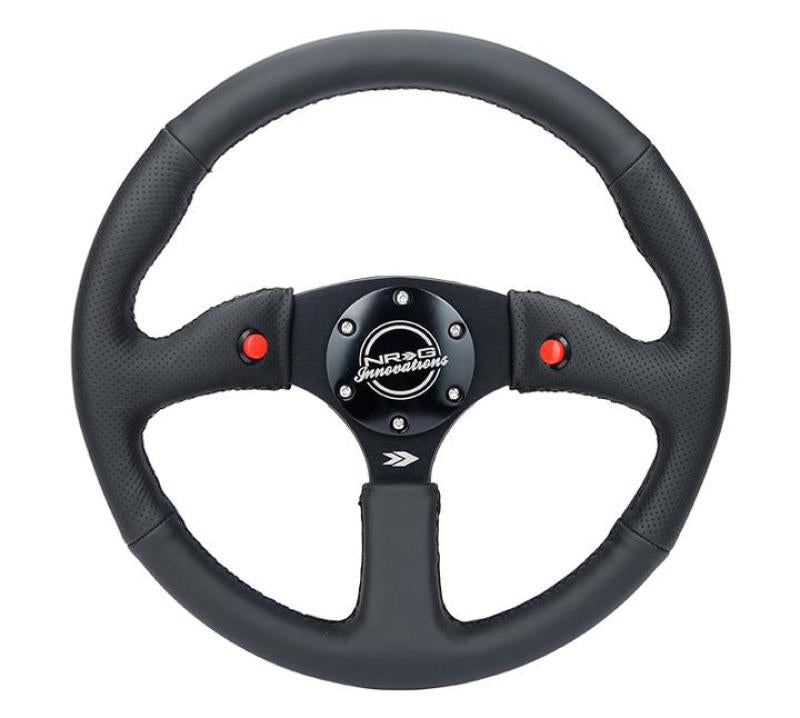 NRG Reinforced Steering Wheel (350mm/ 2.5in. Deep) Sport Leather Racing/ 4mm Matte Black Spoke - RST-023D-R