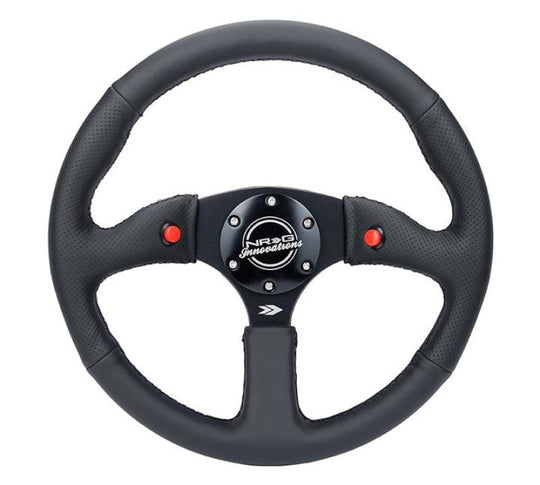 NRG Reinforced Steering Wheel (350mm/ 2.5in. Deep) Sport Leather Racing/ 4mm Matte Black Spoke - RST-023D-R