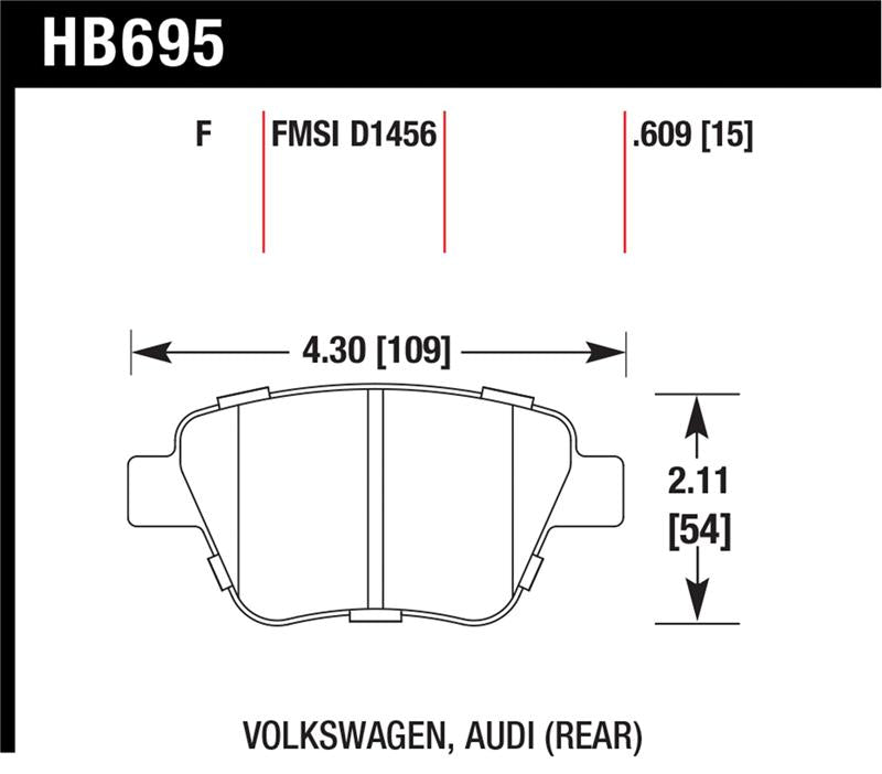 Hawk 2011-2013 Audi A3 Except TDI HPS 5.0 Rear Brake Pads - HB695B.609