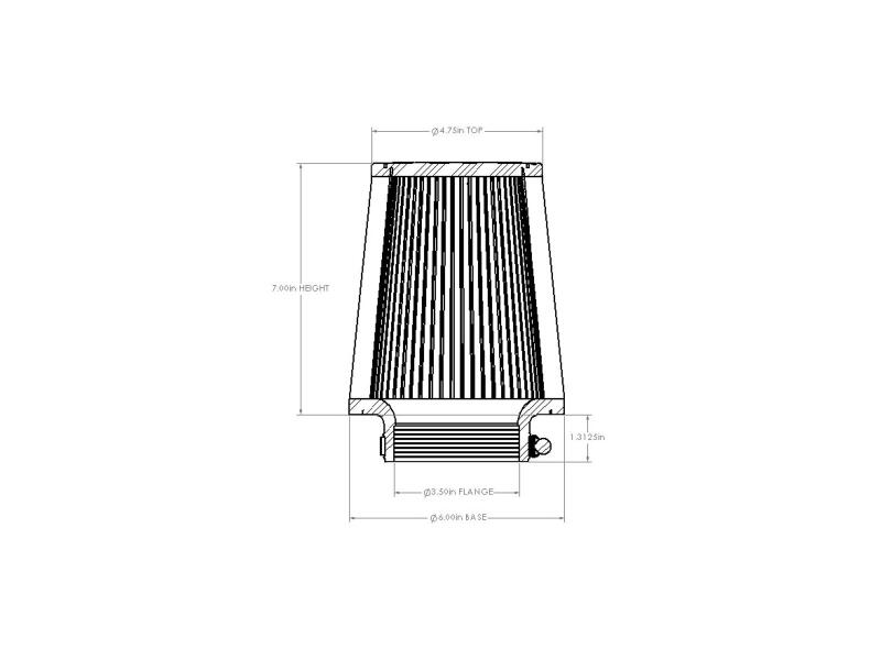 aFe POWER Universal Clamp-On Air Filter w/ D2 Dura-Dry Media - 3-1/2in F x 6in B x 4-3/4in T x 7in H - 21-35011V
