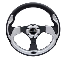 Load image into Gallery viewer, NRG Reinforced Steering Wheel (320mm) Blk w/Silver Trim &amp; 5mm 3-Spoke - RST-001SL