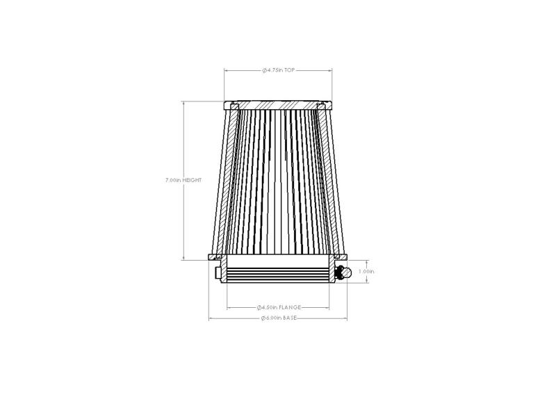 aFe POWER Universal Clamp-On Air Filter w/ D2 Dura-Dry Media - 4.5in F x 6in B x 4.75in T x 7in H - 21-45507V