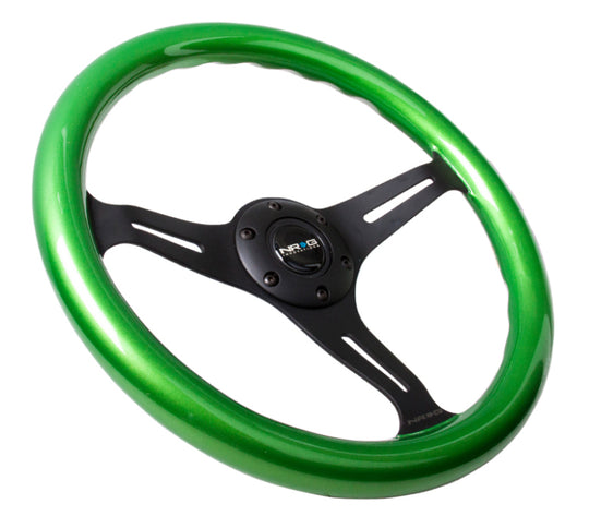 NRG Classic Wood Grain Steering Wheel (350mm) Green Pearl/Flake Paint w/Black 3-Spoke Center - ST-015BK-GN