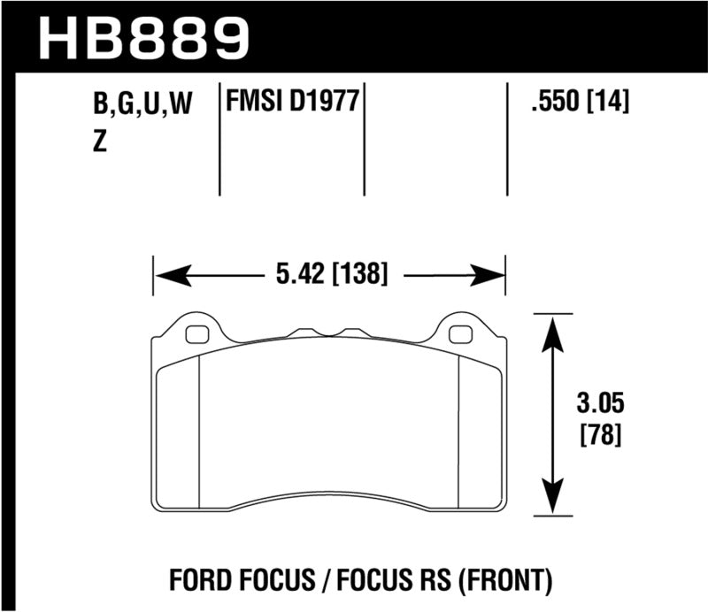 Hawk 2017 Ford Focus DTC-70 Race Front Brake Pads - HB889U.550