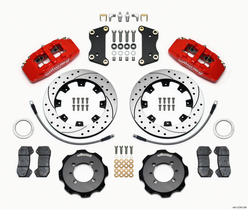 Wilwood Dynapro 6 Front Hat Kit 12.19in Drilled Red 2012 Fiat 500 w/ Lines - 140-12767-DR