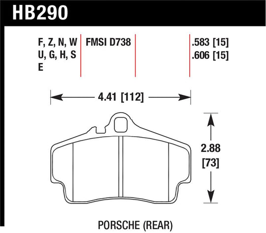 Hawk 98 Porsche 911 Targa / 99-08 911 Carrera 4 / 00-06 Boxster S Blue 9012 Rear Brake Pads - HB290E.606