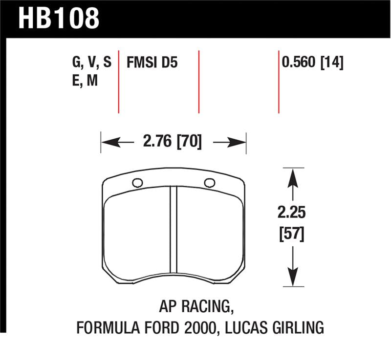 Hawk AP Racing/FF 2000 14mm DTC-60 Rear Race Brake Pads - HB108G.560
