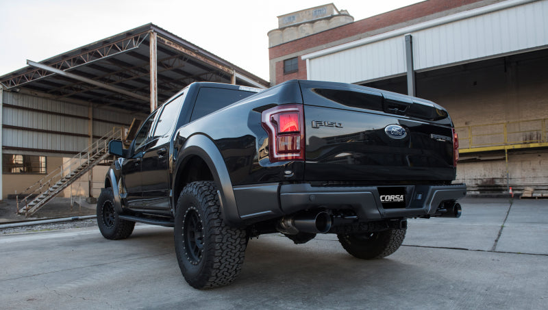 Corsa 2017-2020 Ford F-150 Raptor 3.5L Sport Cat-Back Dual Rear Exit w/ 5in Gunmetal Tip - 14397GNM
