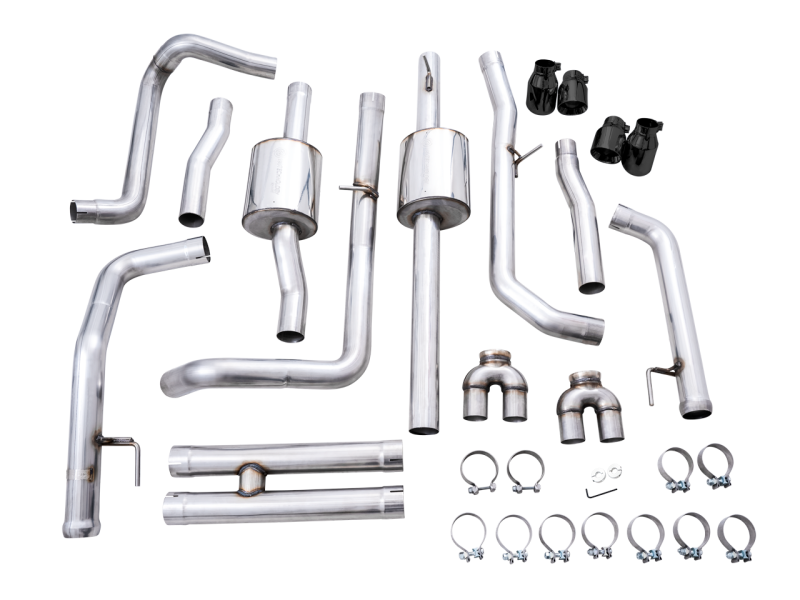 AWE Tuning 4th Gen GM 1500 6.2L 0FG Cat-Back Split Rear Exit (w/ Bumper Cutouts) - Quad Diamond Tips - 3015-43204