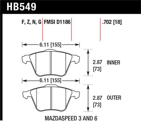 Hawk 2007-2013 Mazda 3 Mazdaspeed HPS 5.0 Front Brake Pads - HB549B.702