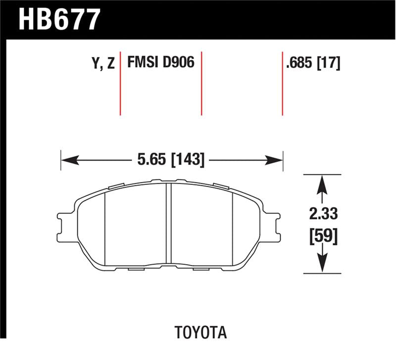 Hawk Lexus 02-03/04-06 ES300/330 Toyota 98-12 Tacoma/Adynl Models Street Perf Ceramic Ft Brake Pads - HB677Z.685