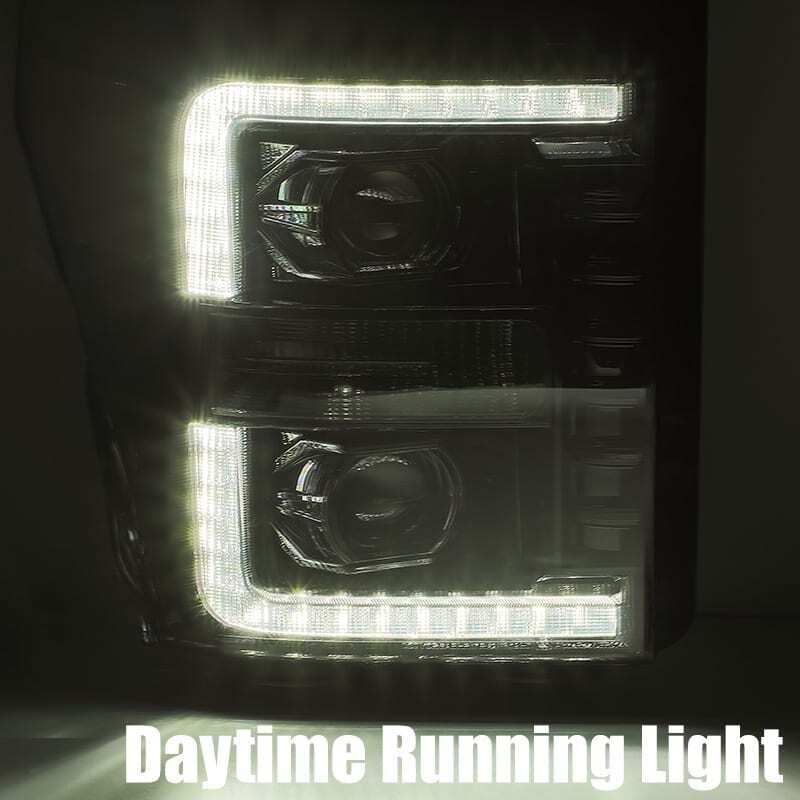 AlphaRex 11-16 Ford F-350 SD LUXX LED Proj Headlights Plank Style Chrm w/Activ Light/Seq Signal/DRL - 880145