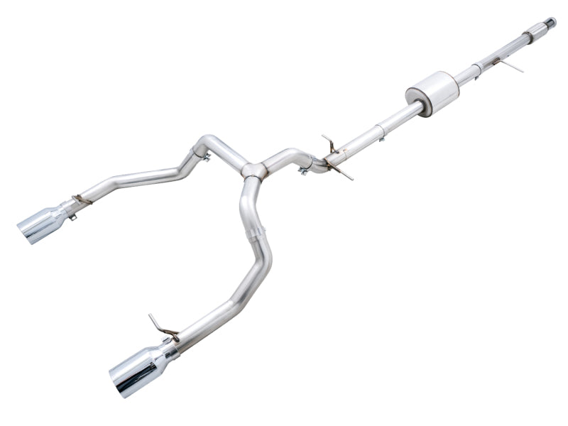 AWE Tuning 4th Gen GM 1500 5.3L 0FG Cat-Back Split Rear Exit (Flat Bumper) - Quad Chrome Tips - 3015-32205
