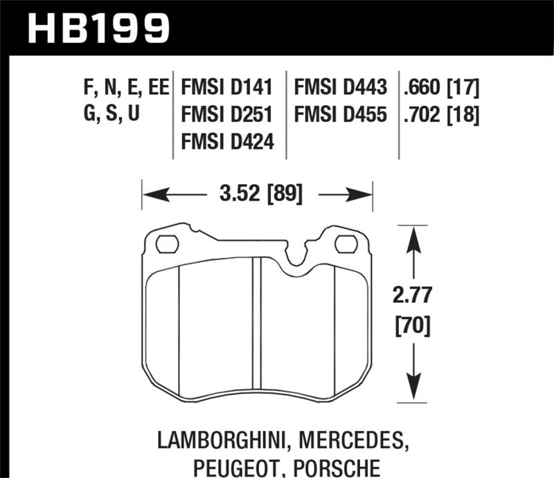 Hawk 86-89 Mercedes 560SL / 77-88 Porsche 924 / 78-81 928 / 83-89 944 HT-10 Front Race Brake Pads - HB199S.702