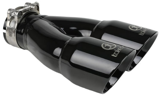 aFe Takeda 2.5in 304 Stainless Steel Clamp-on Exhaust Tip 2.5in Inlet 3in Dual Outlet - Black - 49T25364-B10