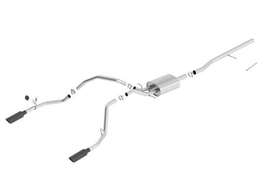 Borla 14 Sierra 1500 C/B S-Type Exhaust/2.75in Into Dual 2.25in Out 4in Split Rear Exit-Black Chrome - 140536BC