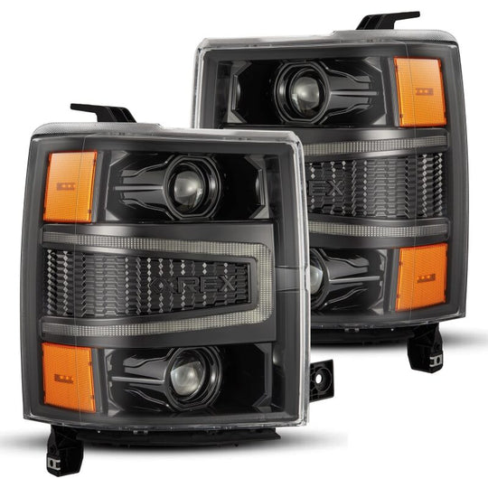 AlphaRex 14-15 Chevy 1500 PRO-Series Projector Headlights, Alpha-Black w/ Sequential Signal &  DRL - 880247