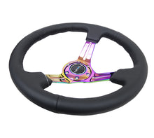 Load image into Gallery viewer, NRG Reinforced Steering Wheel (350mm / 3in. Deep) Blk Leather/Blk Stitch w/Neochrome Slits - RST-018R-MCBS