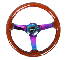 Load image into Gallery viewer, NRG Reinforced Steering Wheel (350mm / 3in. Deep) Classic Dark Wood w/4mm Neochrome Solid 3-Spoke - RST-036BR-MC