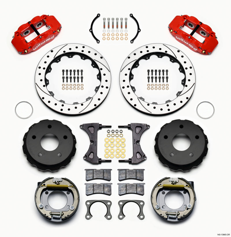 Wilwood Narrow Superlite 4R Rear P-Brk Kit 12.88in Drilled Red Big Ford 2.38in Off Bronco 5 x 5.50 - 140-13665-DR