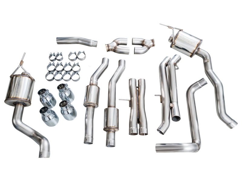 AWE Tuning 2021+ Cadillac Escalade 6.2L 0FG Dual Exit Exhaust System w/ 5in Chrome Silver Tips - 3015-42321