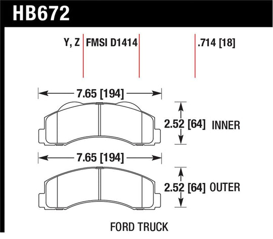 Hawk 10-11 Ford Expedition/F-150 SVT Raptor / 10-11 F-150 Performance Ceramic Front Street Brake Pad - HB672Z.714