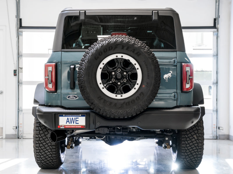 AWE Tuning 2021+ Ford Bronco 0FG Single Rear Exit Exhaust w/Diamond Black Tip & Bash Guard - 3015-23789