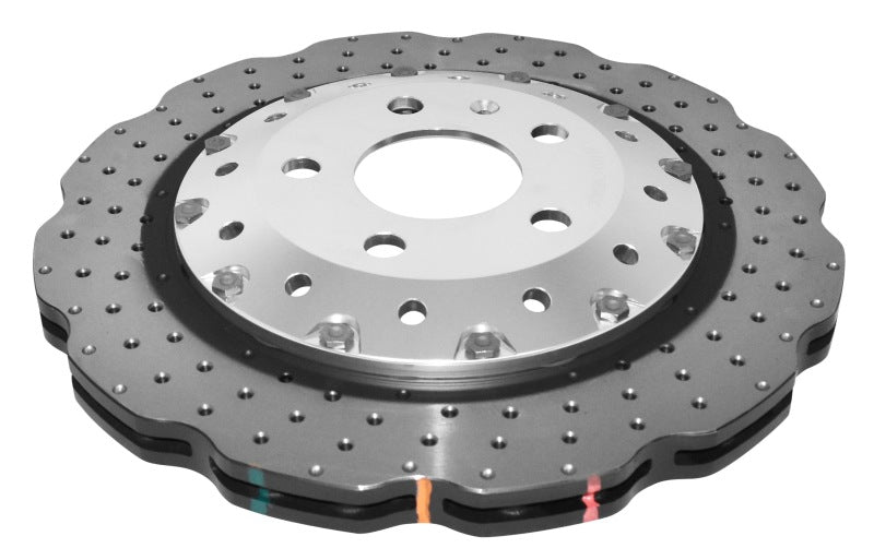 DBA 2014+ Audi RS Q3 Front 5000 Series Cross Drilled & Dimpled Rotor w/Clear Anodized Hat - DBA52836WSLVXD