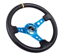 Load image into Gallery viewer, NRG Reinforced Steering Wheel (350mm / 3in. Deep) Blk Leather w/Blue Circle Cutout Spokes - RST-006BL