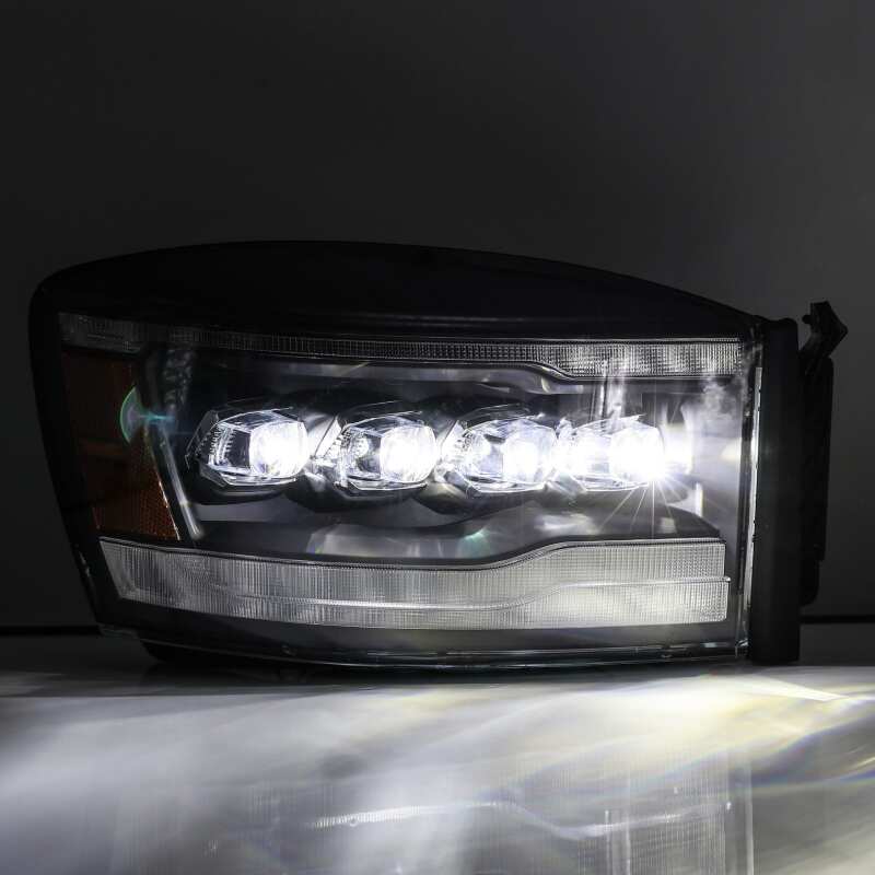 AlphaRex 06-08 Ram 1500HD NOVA LED Proj Headlights Plank Style Alpha Blk w/Seq Signal/DRL/Amber LED - 880538