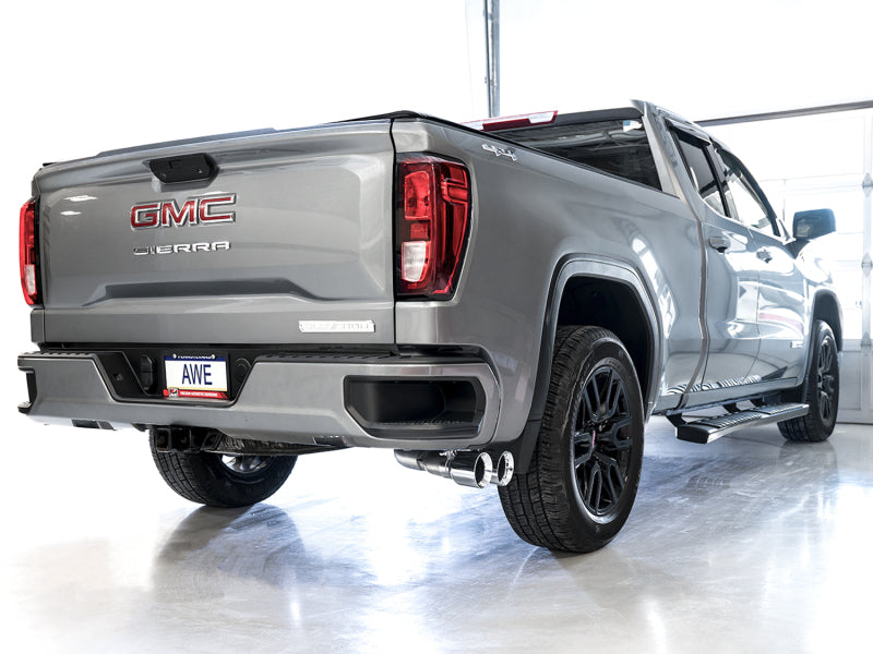 AWE Tuning 4th Gen GM 1500 5.3L 0FG Cat-Back Dual Side Exit (Flat Bumper) - Chrome Tips - 3015-22207