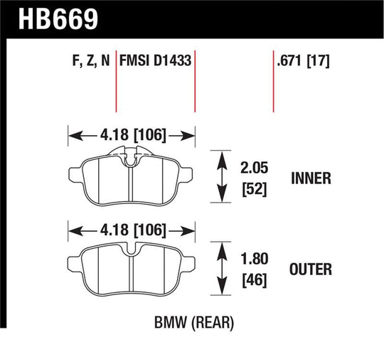 Hawk 09-12 BMW Z4 Rear Street Brake Pads - HB669N.671