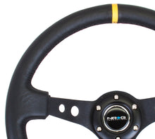 Load image into Gallery viewer, NRG Reinforced Steering Wheel (350mm / 3in. Deep) Blk Leather w/Blk Cutout Spoke/Yellow Center Mark - RST-006BK-Y