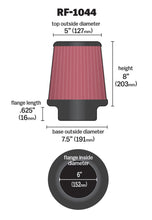 Load image into Gallery viewer, K&amp;N Round Tapered Universal Air Filter 6 inch Flange 7.5 inch Base 5 inch Top 8 inch Height - RF-1044